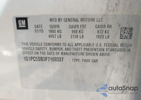 2015 Chevrolet Cruze 1Lt Auto from USA, damaged, VIN 1G1PC5SB3F7168337